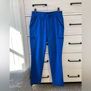 Jaanuu ladder lace straight leg scrub pants in royal blue, sz Med